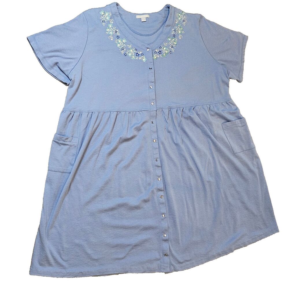 ONLY NECESSITIES embroidered blue jersey knit floral muumuu lounge dress size 6X